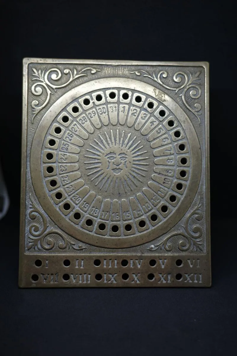 Vintage Brass Perpetual Calendar, Brass Sun Desk Astrology Wheel