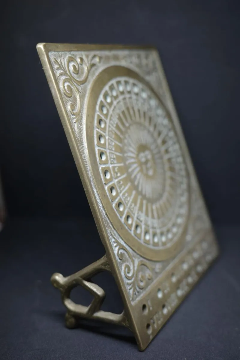 Vintage Brass Perpetual Calendar, Brass Sun Desk Astrology Wheel