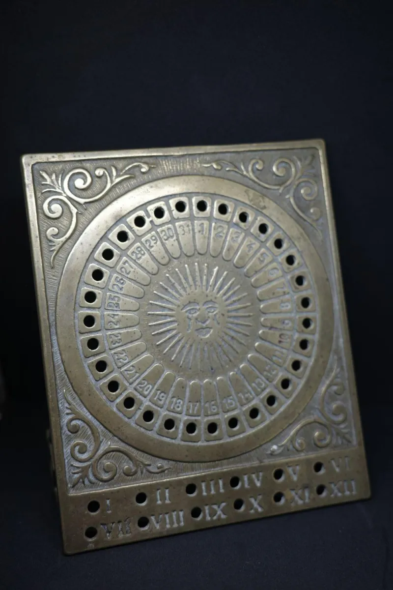 Vintage Brass Perpetual Calendar, Brass Sun Desk Astrology Wheel