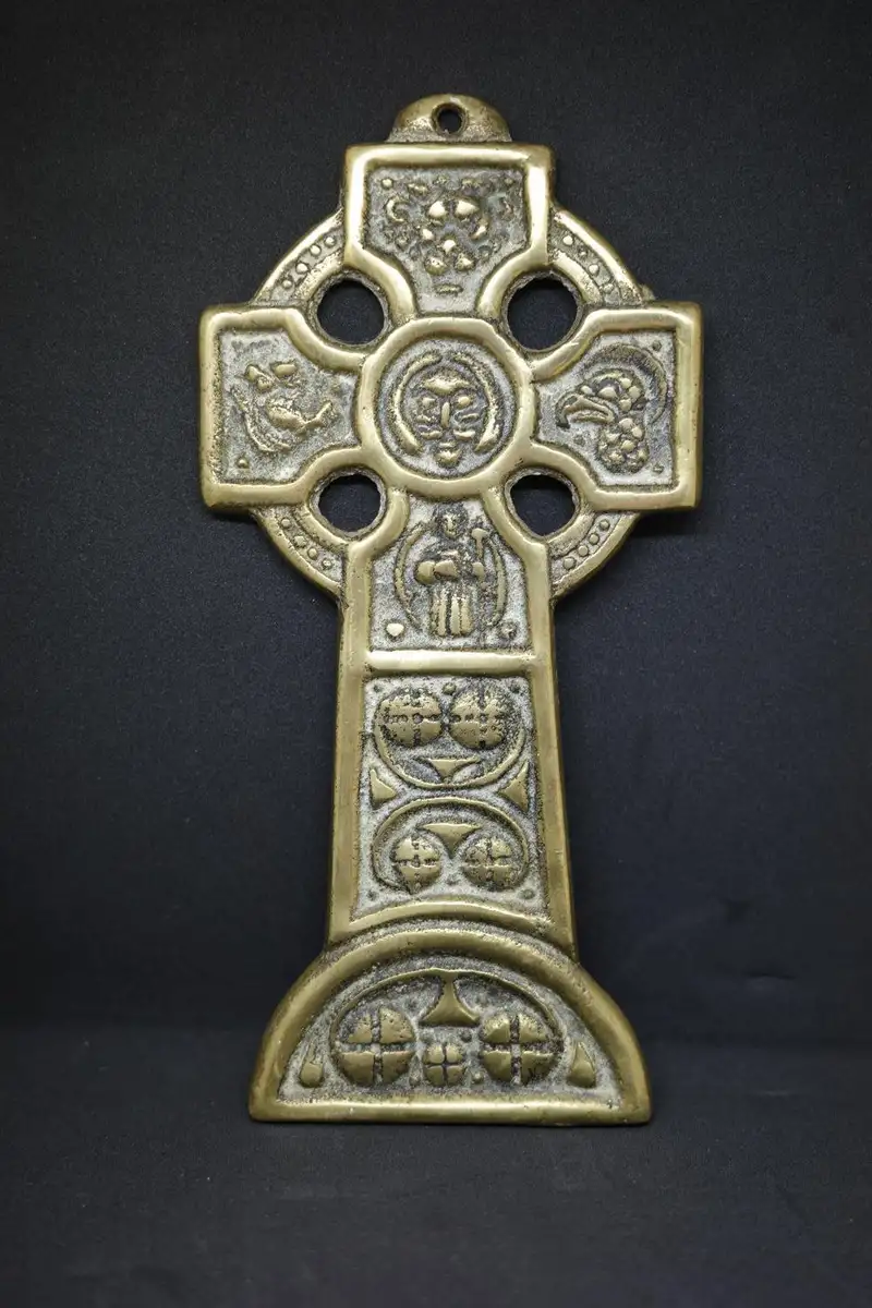 Vintage Brass Cornish Celtic cross Mid-Century Religious icon