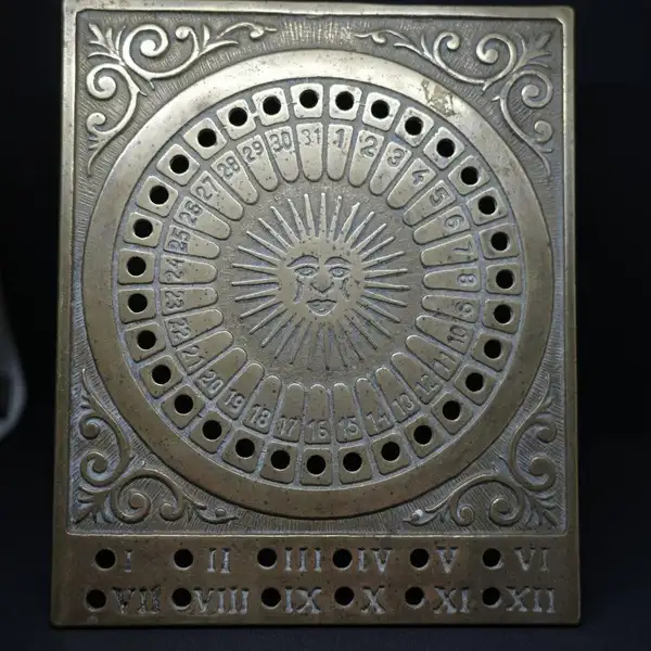 Vintage Brass Perpetual Calendar, Brass Sun Desk Astrology Wheel